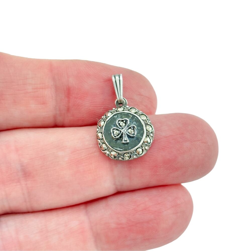 Vintage Sterling Silver 925 Marcasite Shamrock Pendant